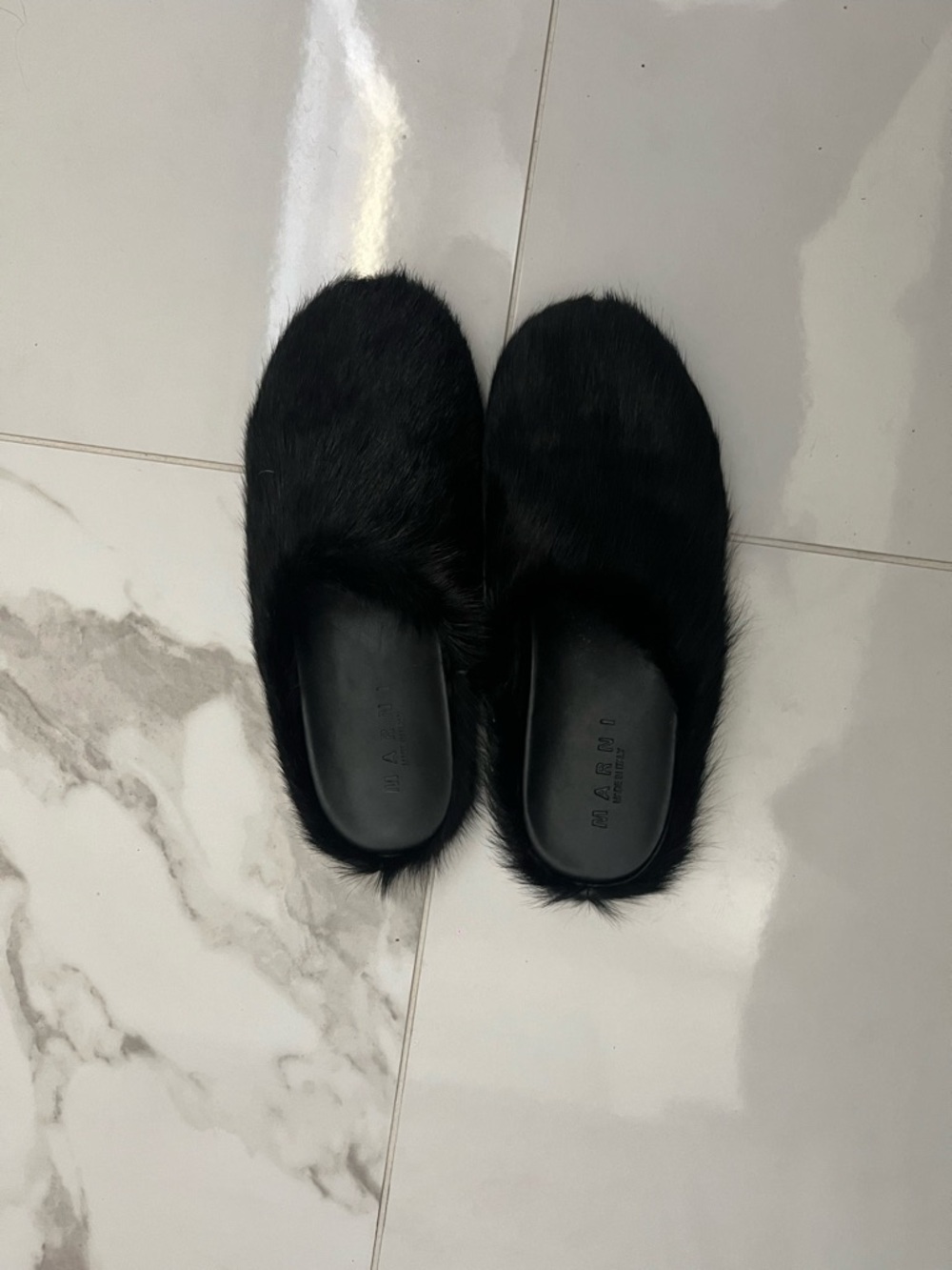 Marni Black Fur Slide Slippers